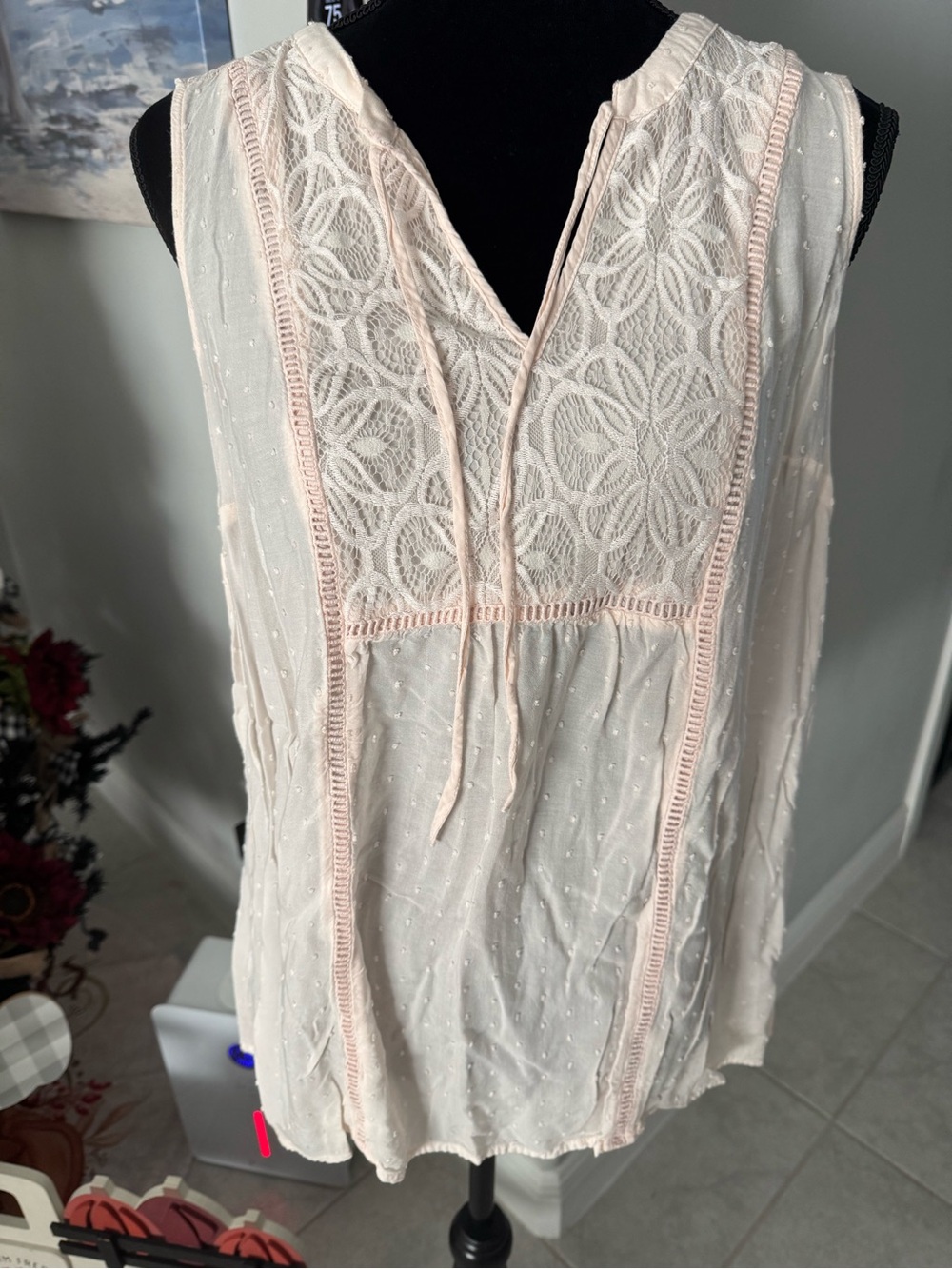 torrid light peach embroidered lace cami with tie-front